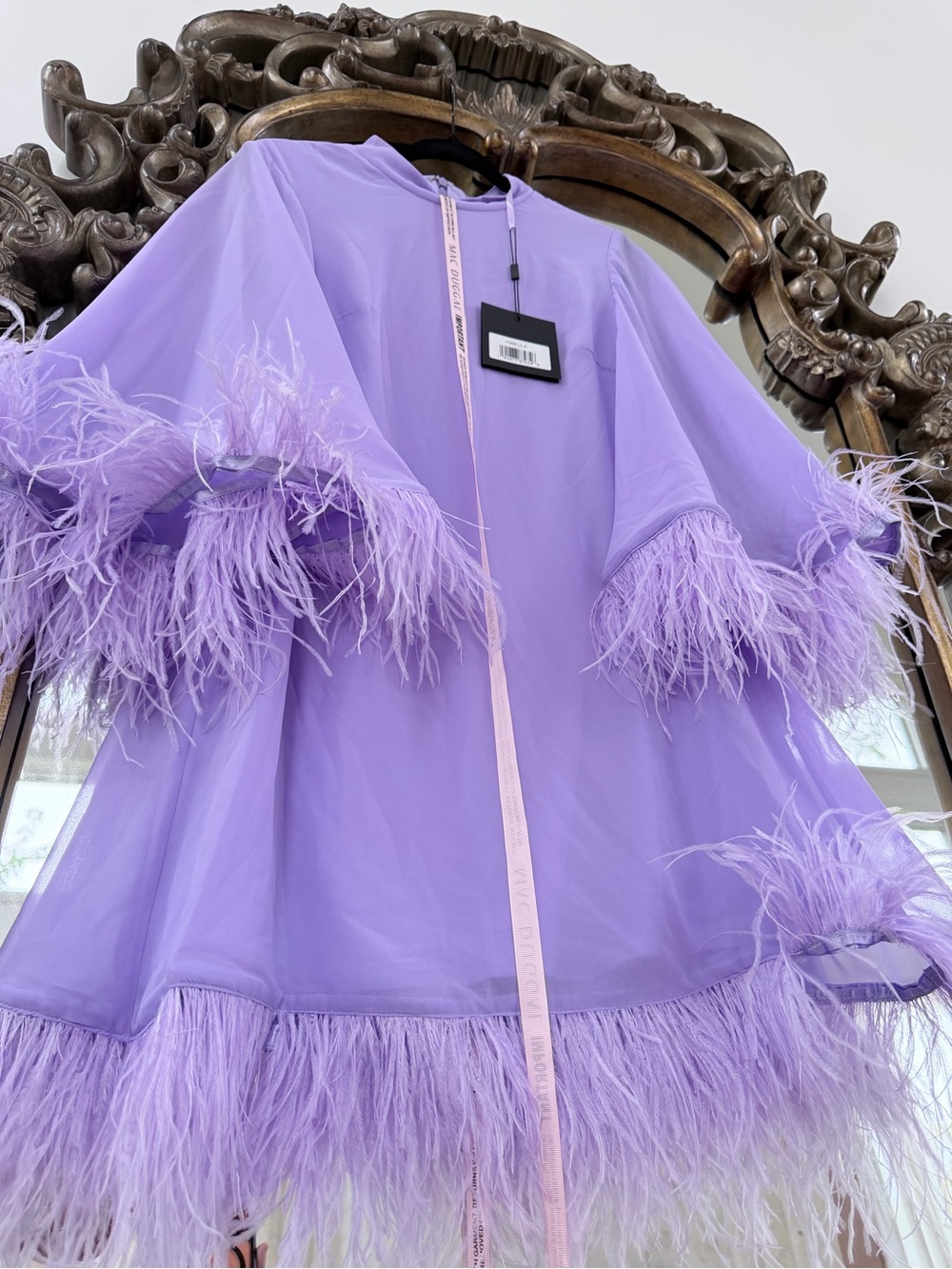 Mac Duggal Lavender Feather Chiffon Mini Dress 11439